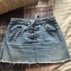 Light Wash Laced Denim Skirt